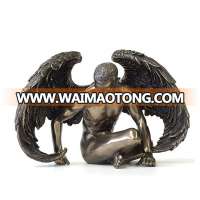 Resin Man Statue Winged Male Nude Angel Sitting Sculpture