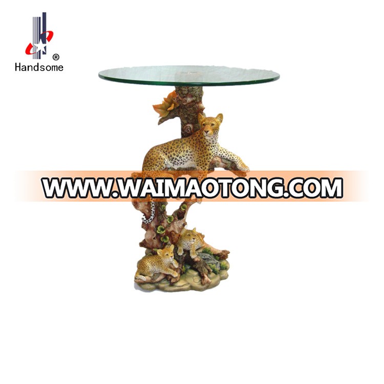 Resin Elk Statue Glass Decorative Coffee Table