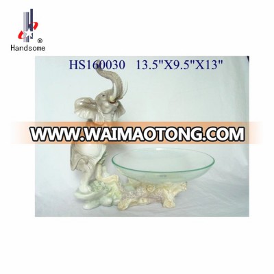 13.5" Hot sale Animal Elephant Unique Resin Fruit Bowl with Glass